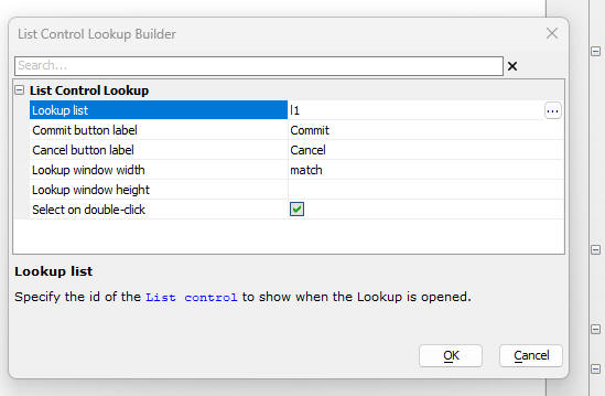 List Lookup Definition Dialog